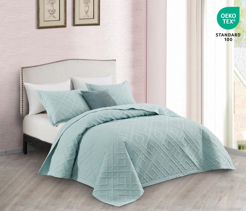 CHIXIN Quilt Queen Size - Geometric Pattern Bedspread Coverlet Set - Modern & Contemporary Style Bedding Cover, Ultrasonic Quilting, Reversible, Lightweight, 4 Piece, Seaglass - Image 2